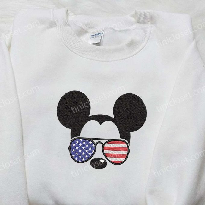America Mickey Mouse Embroidered Shirt: Patriotic Disney Tee with Glasses Best Patriotic Shirts