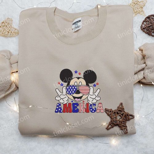 Mickey Wears Glasses Embroidered Shirt Patriotic Disney Apparel