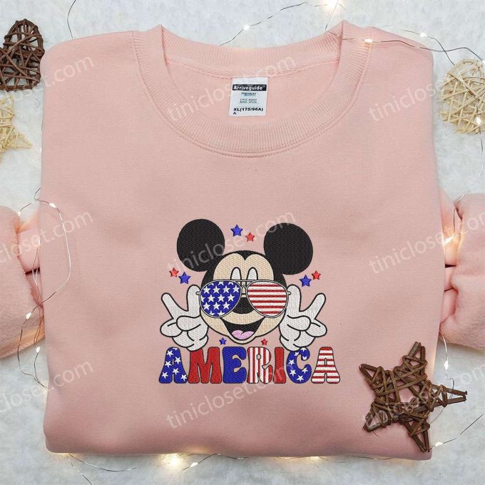 Mickey Wears Glasses Embroidered Shirt Patriotic Disney Apparel