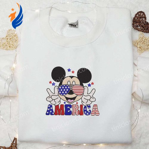 Mickey Wears Glasses Embroidered Shirt Patriotic Disney Apparel