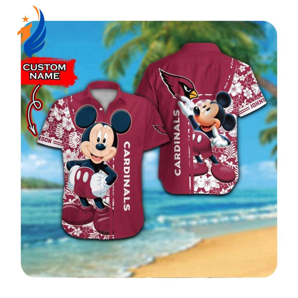 Personalized Arizona Cardinals and Mickey Mouse Hawaiian Shirt – Customizable Summer Button Up for Men and Women Personalized Arizona Cardinals and Mickey Mouse Hawaiian Shirt – Customizable Summer Button Up for Men and Women