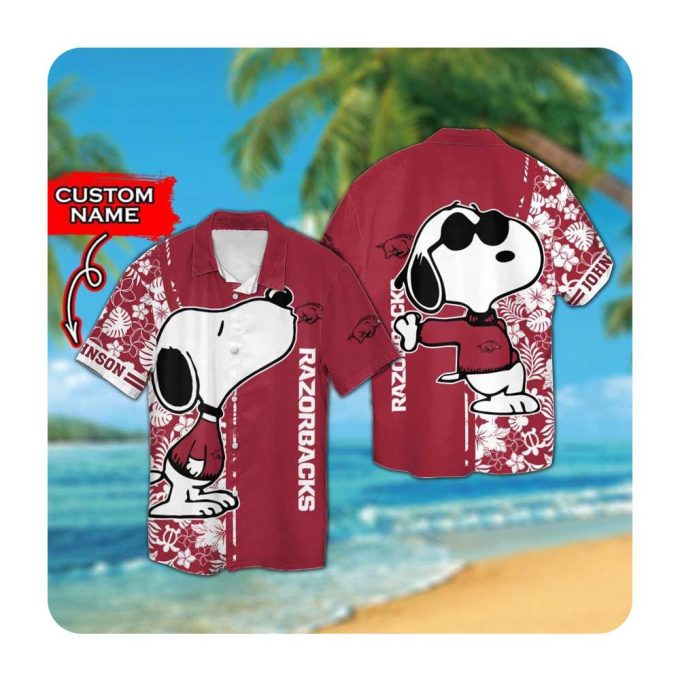 Personalized Arkansas Razorbacks and Snoopy Hawaiian Button Up Shirt – Perfect Summer Outfit for Men and Women