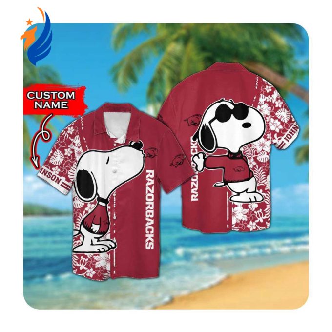 Personalized Arkansas Razorbacks and Snoopy Hawaiian Button Up Shirt – Perfect Summer Outfit for Men and Women Personalized Arkansas Razorbacks and Snoopy Hawaiian Button Up Shirt – Perfect Summer Outfit for Men and Women
