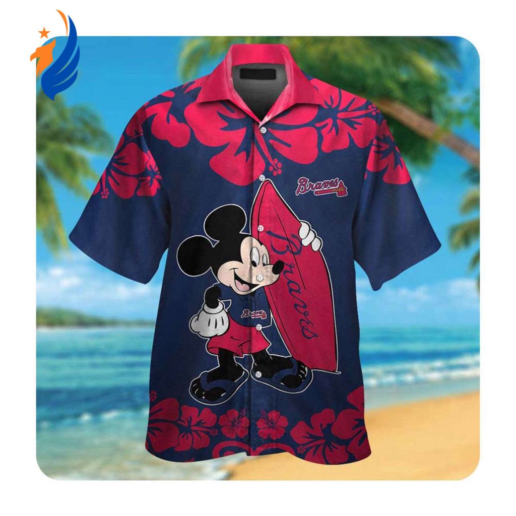Summer Mickey Mouse Hawaii Shirt: Atlanta Braves Button Up for Men & Women Summer Mickey Mouse Hawaii Shirt: Atlanta Braves Button Up for Men & Women