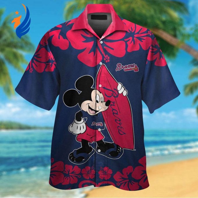 Atlanta Braves Mickey Mouse Tropical Aloha Hawaiian Shirt Set – Stylish Short Sleeve Button Up for Men Women & Kids