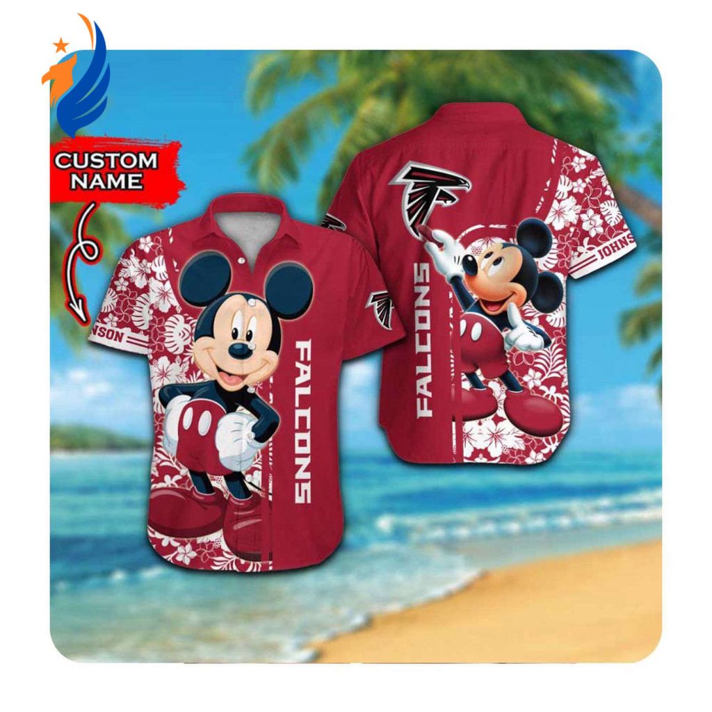 Custom Atlanta Falcons and Mickey Mouse Hawaiian Shirt: Summer Button Up for Men and Women Custom Atlanta Falcons and Mickey Mouse Hawaiian Shirt: Summer Button Up for Men and Women