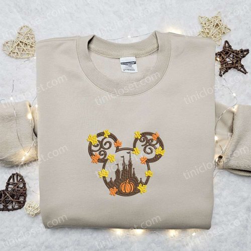 Autumn Leaf Fall Mickey Embroidered Shirt Halloween Sweatshirt & Disney Hoodie – Festive Embroidered Collection