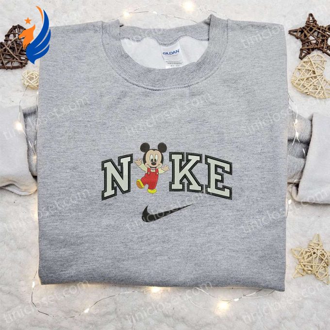 Adorable Baby Mickey x Nike Cartoon Embroidered Tshirt – Disney & Nike Inspired Shirt
