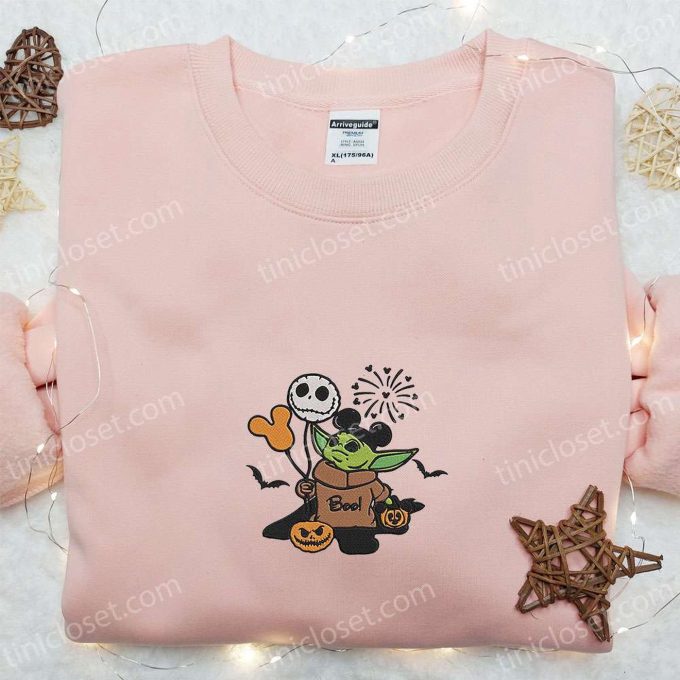 Baby Yoda Boo Jack Skellington Mickey Pumpkin Embroidered Sweatshirt: Halloween Movie Hoodie & Shirt