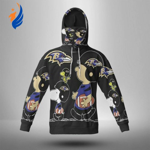Baltimore Ravens Snoopy & Charlie Brown 3D Hoodie w Mask: Show Your Team Spirit with Style!