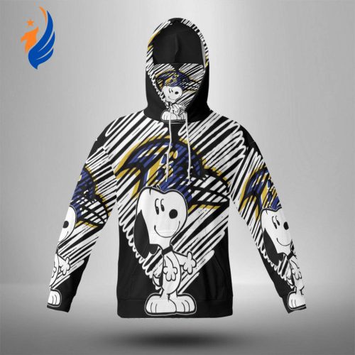 Baltimore Ravens Snoopy Heart Pencil Brush 3D Hoodie – Stay Cozy with Mask