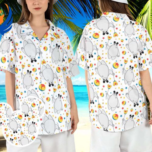 Baymax Pixar Ball Hawaiian Shirt – Exclusive Disneyland Pixar Fest 2024 Design Perfect for Big Hero Beach Aloha Vibes with Baymax Mickey Ears Button