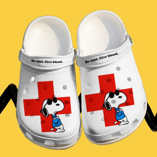 Be Cool. Give Blood Peanut Snoopy Classic White Clogs For Kids And Adults Be Cool. Give Blood Peanut Snoopy Classic White Clogs For Kids And Adults