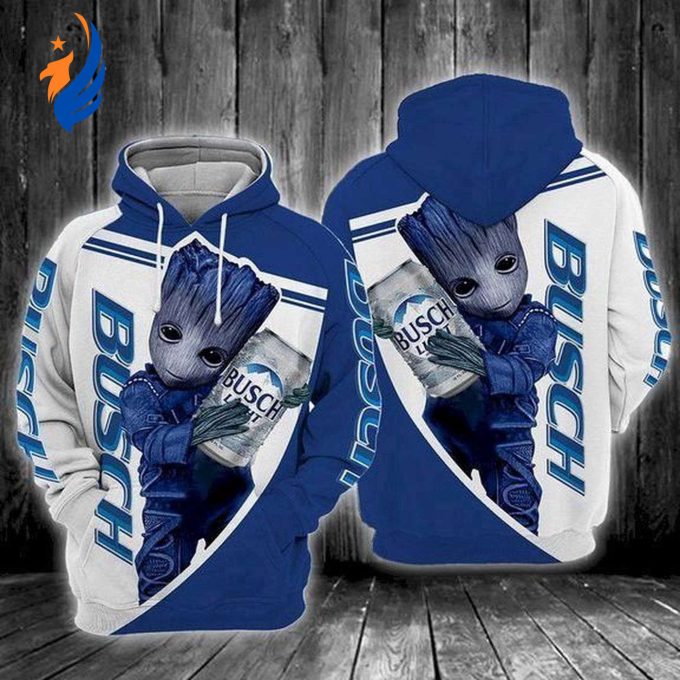 Beer Hoodie Busch Beer Baby Groot Blue White 3d Hoodie Amazing Beer Apparel AOP Shirt