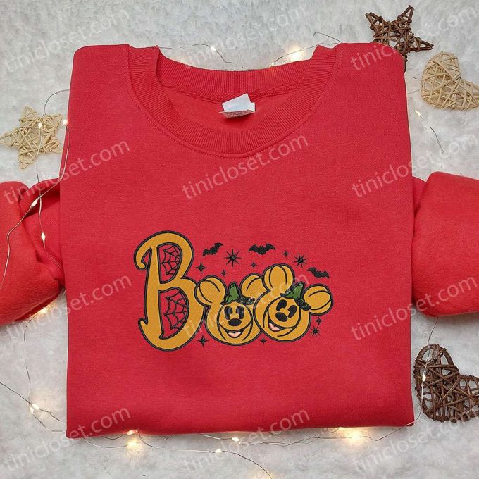 Spooky Boo Mickey Minnie Pumpkin Embroidered Shirt Disney Halloween Gift Ideas