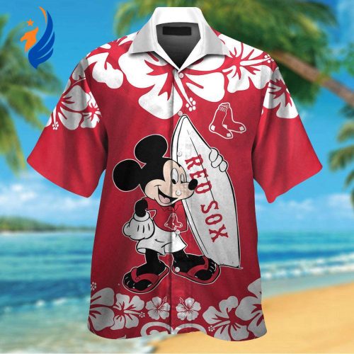 Get into the Game with Boston Red Sox & Mickey Mouse Hawaiian Shirt – Perfect for Sports Enthusiasts and Disney Fans!
