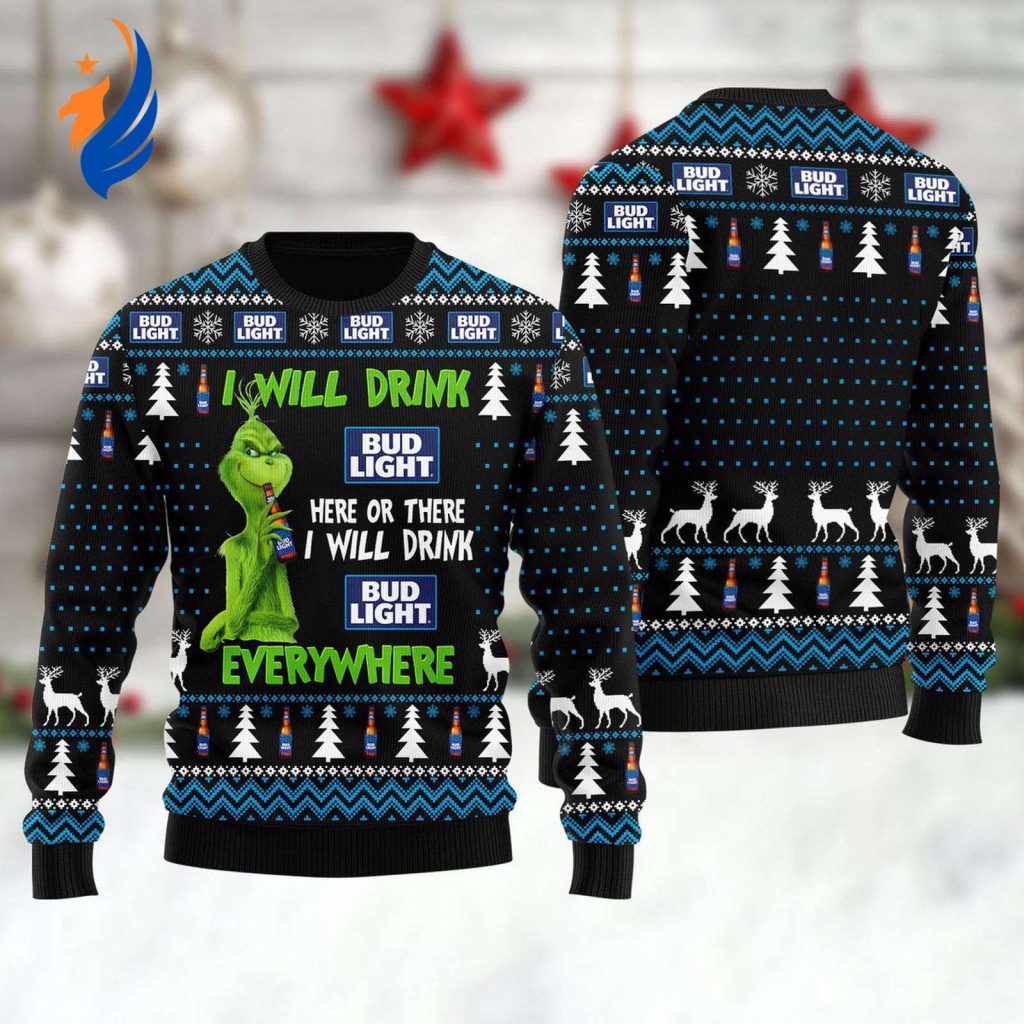 Bud Light Grinch Ugly Sweater: Take the Party Everywhere with this Festive Drink-Themed Design! Bud Light Grinch Ugly Sweater: Take the Party Everywhere with this Festive Drink-Themed Design!