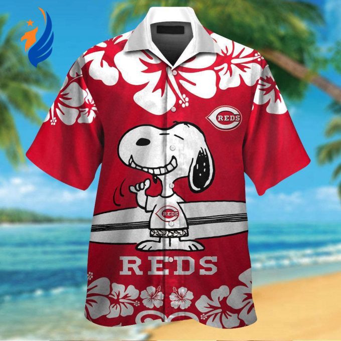 Cincinnati Reds Snoopy Tropical Aloha Shirt Set – Short Sleeve Button Up for Men Women Kids