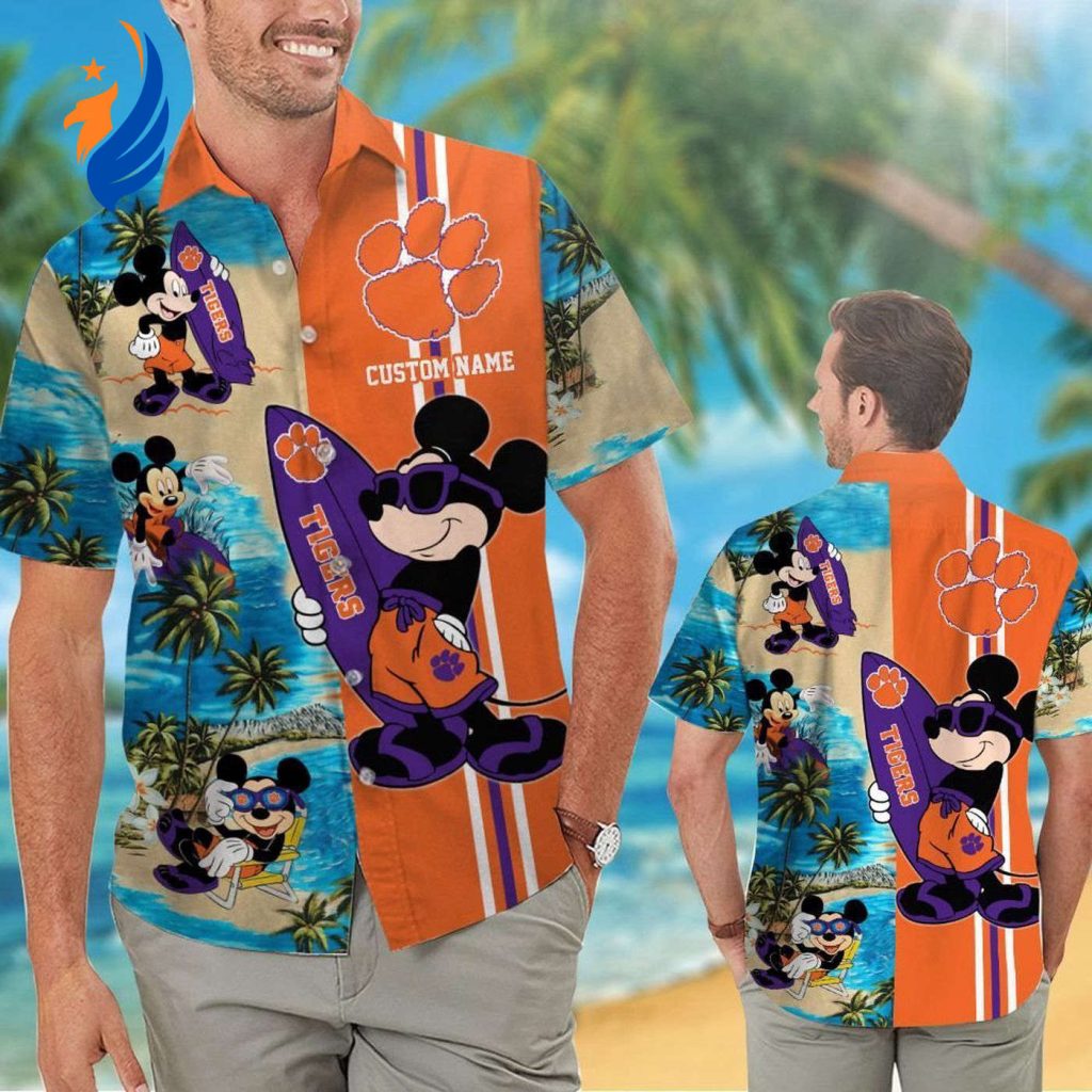 Clemson Tigers Mickey Name Personalized Hawaiian Shirt: Tropical Aloha Style Clemson Tigers Mickey Name Personalized Hawaiian Shirt: Tropical Aloha Style