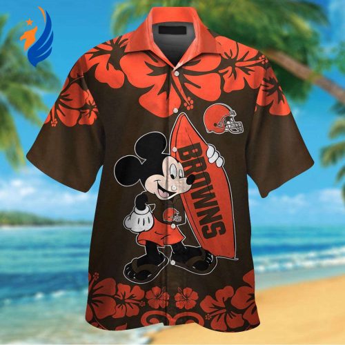 Cleveland Browns & Mickey Mouse Hawaiian Shirt: Show Your Team Spirit with this Fun and Stylish Collaboration!