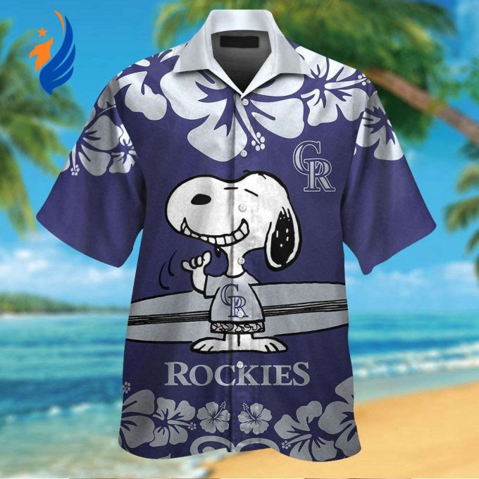 Shop Colorado Rockies Snoopy Tropical Aloha Hawaiian Shirt Set – Perfect for Men Women & Kids!