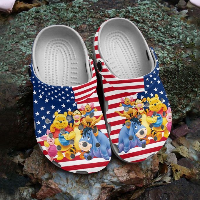 Comfortable And Stylish Winnie The Pooh With American Flag Clogs For Kids And Adults