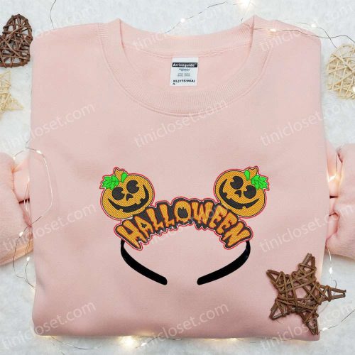 Spooktacular Halloween Mickey Mouse Ears Crown Embroidered Shirt – Disney Magic!