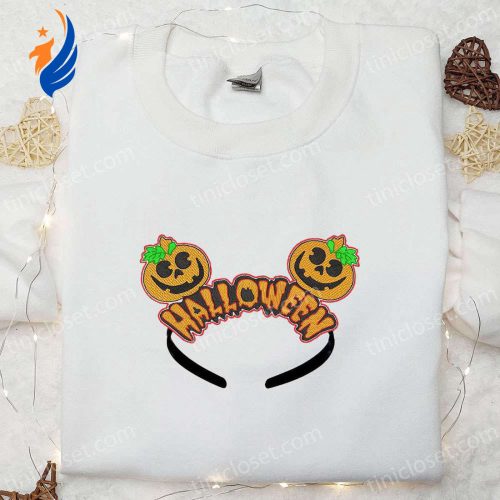 Spooktacular Halloween Mickey Mouse Ears Crown Embroidered Shirt – Disney Magic!