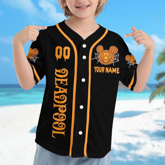Custom Deadpool Halloween Baseball Jersey – Superhero Party Shirt for Horror Family Trip with Deadpool Mickey Mouse Ears – Shop Now!