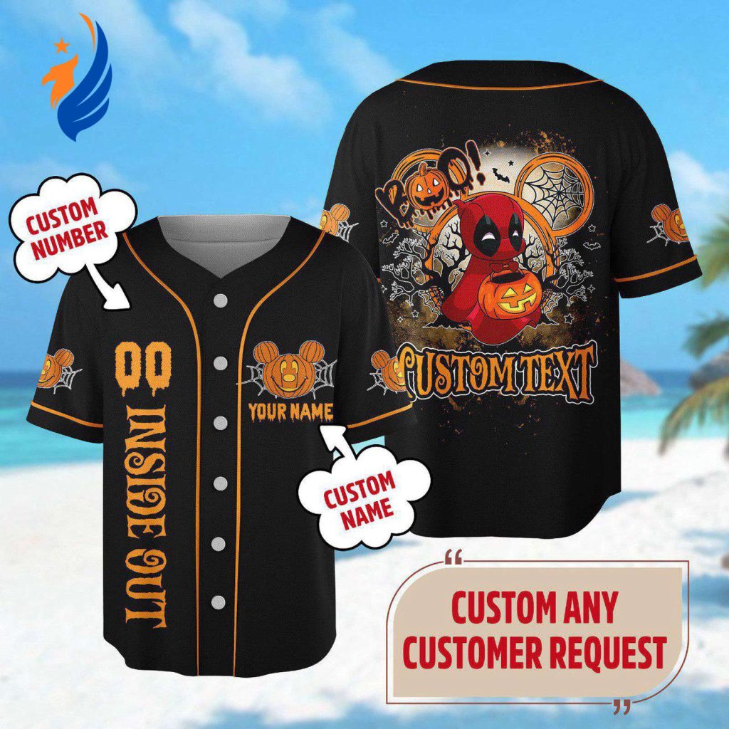 Custom Deadpool Halloween Baseball Jersey – Mickey Mouse Ears Team Shirt for Superhero Halloween Party & Horror Family Trip Custom Deadpool Halloween Baseball Jersey – Mickey Mouse Ears Team Shirt for Superhero Halloween Party & Horror Family Trip