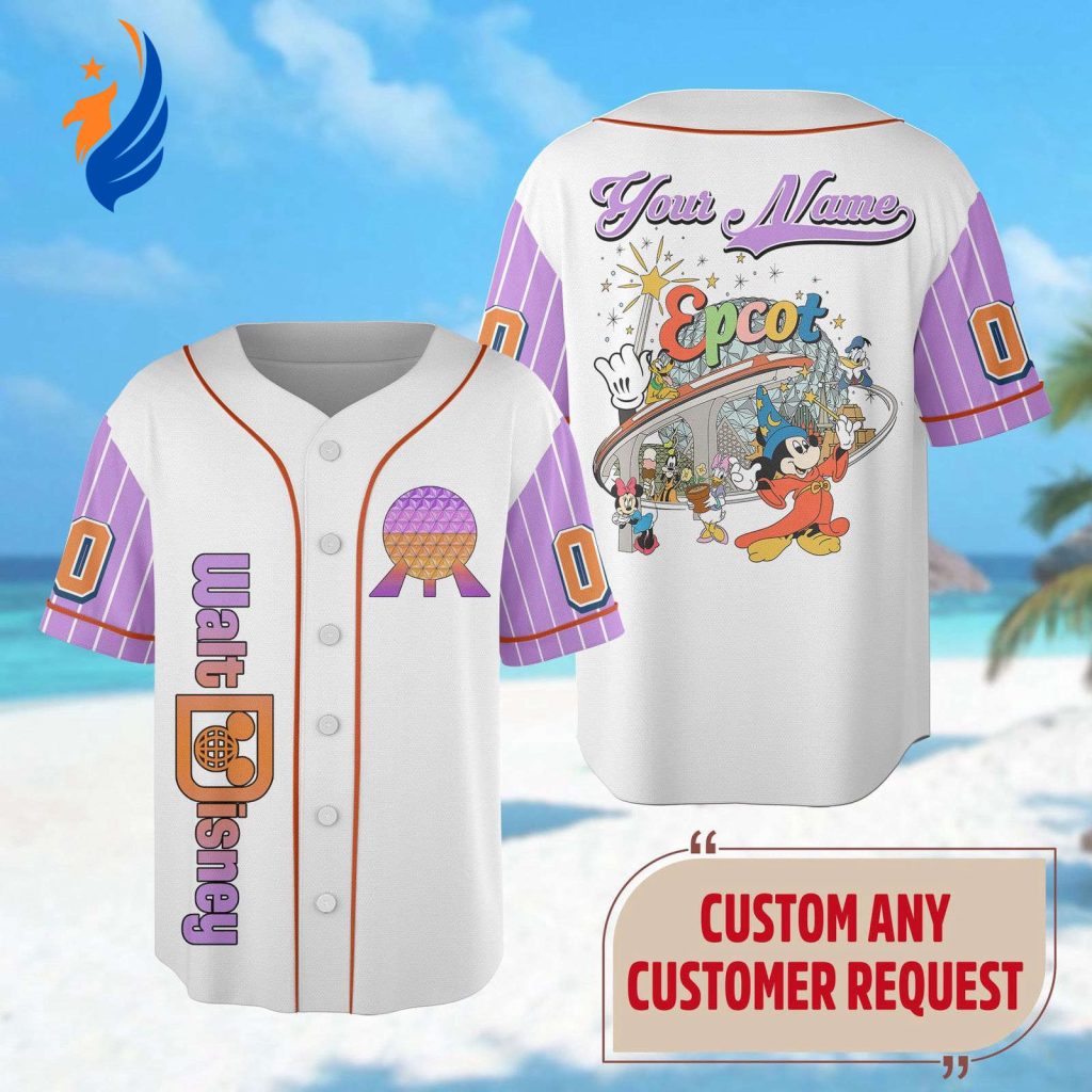 Custom Epcot Baseball Jersey – Mickey and Friends Cartoon Team Shirt for Magic Kingdom Minnie Donald Goofy Custom Epcot Baseball Jersey – Mickey and Friends Cartoon Team Shirt for Magic Kingdom Minnie Donald Goofy