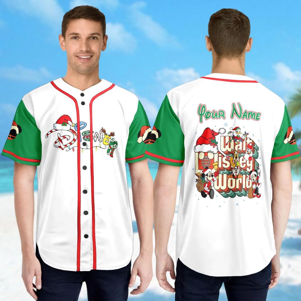 Custom Mickey & Friends Christmas Baseball Jersey: Magic Kingdom Gift! Custom Mickey & Friends Christmas Baseball Jersey: Magic Kingdom Gift!
