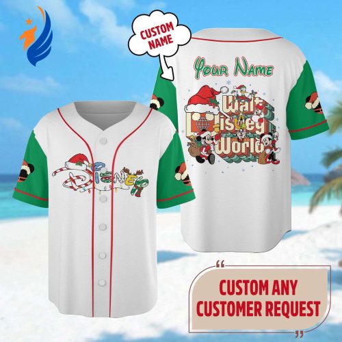 Custom Mickey & Friends Christmas Baseball Jersey: Magic Kingdom Gift! Custom Mickey & Friends Christmas Baseball Jersey: Magic Kingdom Gift!