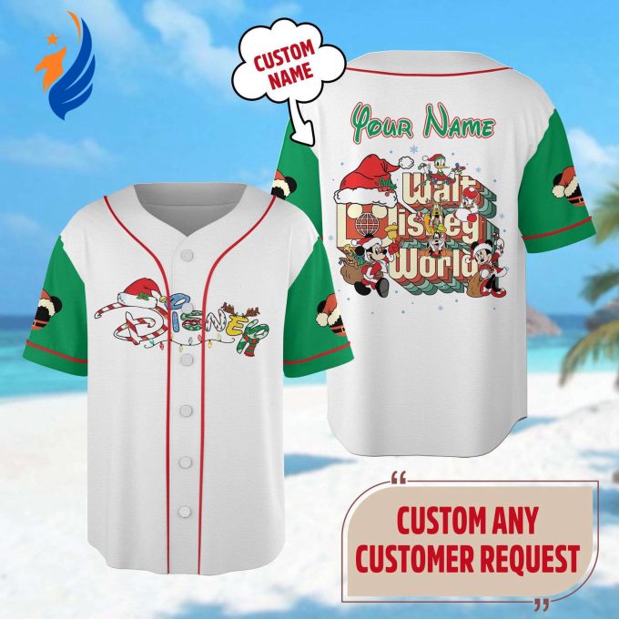 Custom Mickey & Friends Christmas Baseball Jersey: Magic Kingdom Gift!