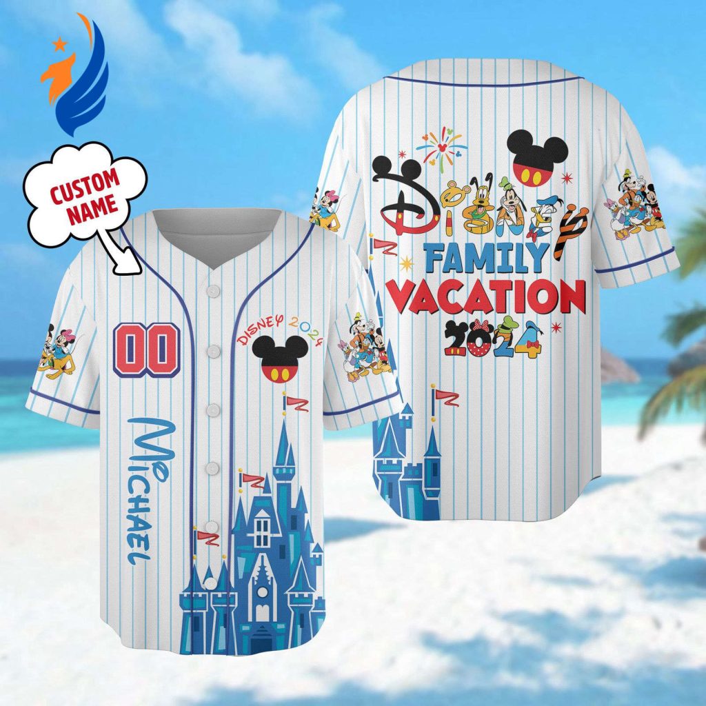 Personalized Mickey Mouse Baseball Jersey – Castle Basketball Team Shirt Perfect Birthday Gift for Kids on Family Vacation Personalized Mickey Mouse Baseball Jersey – Castle Basketball Team Shirt Perfect Birthday Gift for Kids on Family Vacation