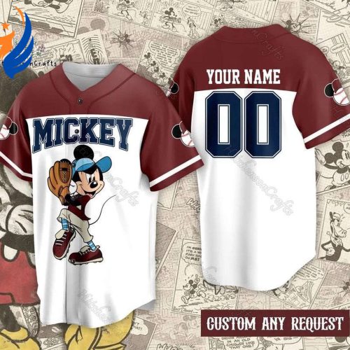 Personalized Mickey Mouse Baseball Jersey Disney Character Basketball Shirt Movie Cartoon Baseball Shirt Gift for Him Her