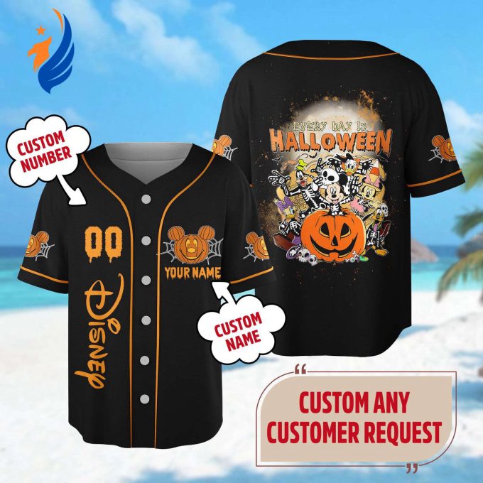 Custom Mickey Mouse Baseball Jersey: Halloween Team Shirt with Minnie Goofy Pluto and Donald – Trick Or Treat Tee Custom Mickey Mouse Baseball Jersey: Halloween Team Shirt with Minnie Goofy Pluto and Donald – Trick Or Treat Tee