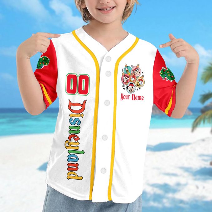 Custom Mickey Mouse Christmas Baseball Jersey – Mickey & Friends Team Minnie Mouse Xmas Party Shirt Magic Kingdom
