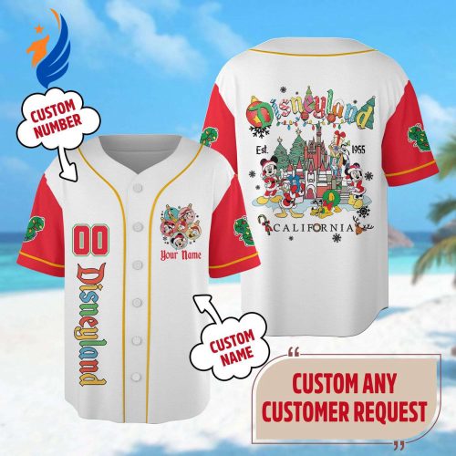 Custom Mickey Mouse Christmas Baseball Jersey – Mickey & Friends Team Minnie Xmas Party Shirt Magic Kingdom