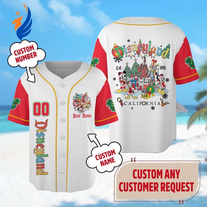 Custom Mickey Mouse Christmas Baseball Jersey – Mickey & Friends Team Minnie Xmas Party Shirt Magic Kingdom
