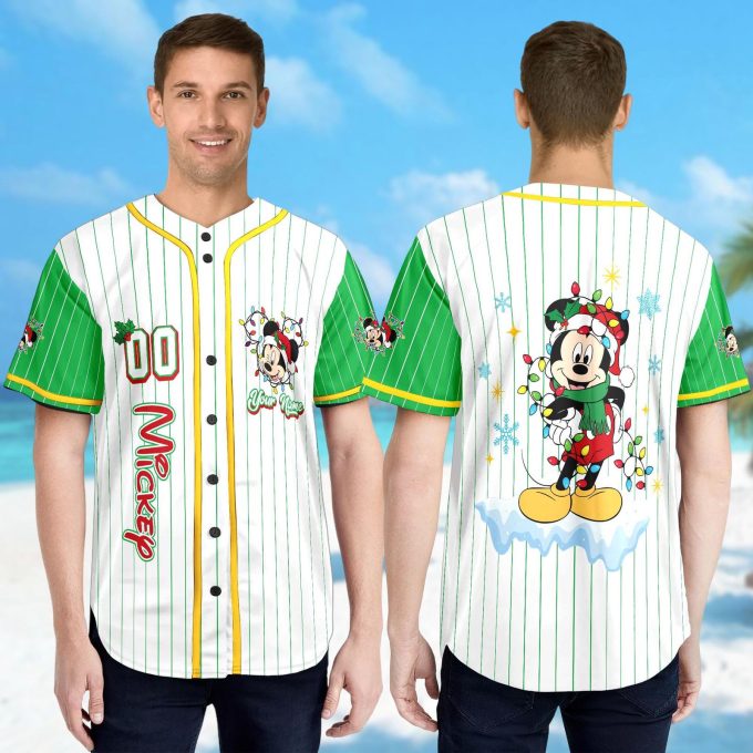 Custom Mickey Mouse Christmas Baseball Jersey – Festive Mickey Xmas Holiday Shirt for Magic Kingdom Team