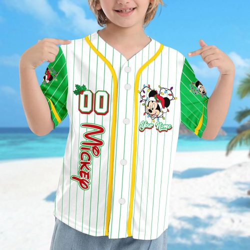 Custom Mickey Mouse Christmas Baseball Jersey – Festive Mickey Xmas Holiday Shirt for Magic Kingdom Team