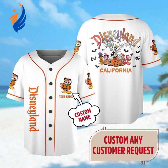 Spooky Custom Mickey Mouse Halloween Baseball Jersey – Mickey and Friends Team Minnie Mouse Shirt Goofy Pluto Magic Kingdom Gift