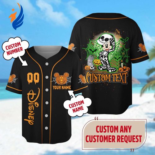 Custom Mickey Mouse Halloween Baseball Jersey – Spooky Team Shirt for Magic Kingdom Party & Halloween Gift