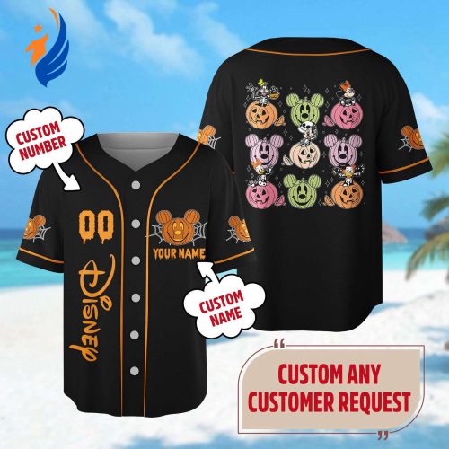 Spooky Custom Mickey Mouse Halloween Baseball Jersey – Minnie Donald Goofy Team Skeleton Pumpkin Shirt for Halloween Party at Magic Kingdom – Perfect Gift!