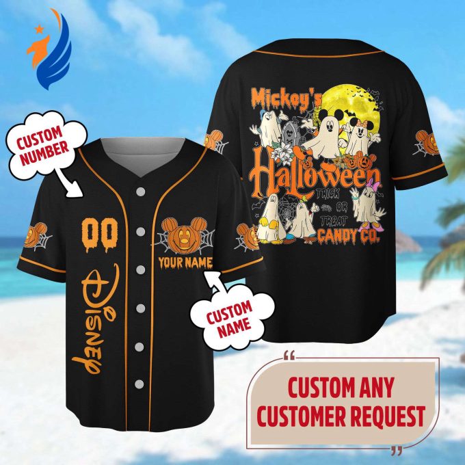 Spooky Fun with Custom Mickey Mouse Halloween Baseball Jersey & More: Minnie Goofy Donald Shirt Trick or Treat Halloween Party Gift Magic Kingdom Shirt