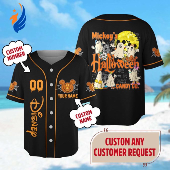 Custom Mickey Mouse Halloween Baseball Jersey – Spooky Trick or Treat Shirt – Perfect Halloween Party Gift