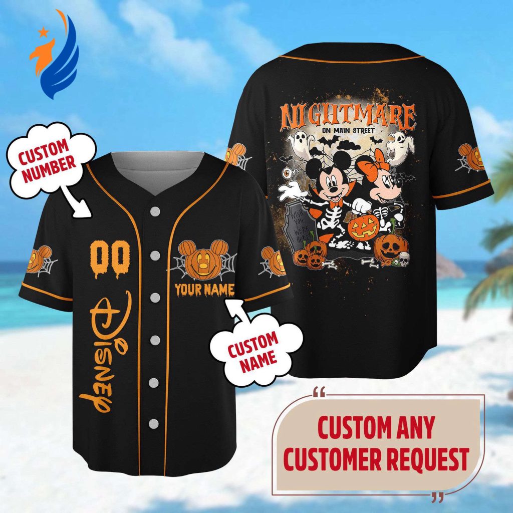 Custom Mickey Mouse Halloween Baseball Jersey – Minnie Mouse Team Shirt for Nightmare Halloween Party & Trick or Treat Magic Kingdom Gift Custom Mickey Mouse Halloween Baseball Jersey – Minnie Mouse Team Shirt for Nightmare Halloween Party & Trick or Treat Magic Kingdom Gift