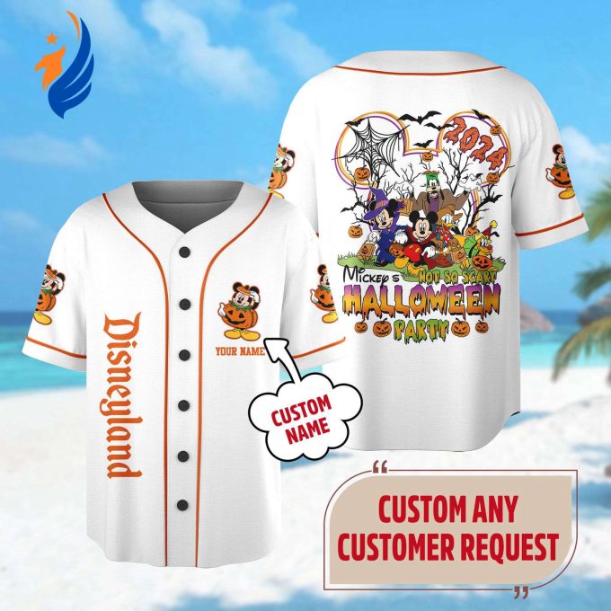 Custom Mickey s Not-So-Scary Halloween Party Baseball Jersey – Spooky Magic Kingdom Shirt for Mickey Minnie and Goofy!