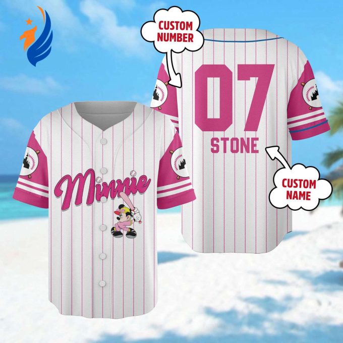 Custom Minnie Mouse Baseball Jersey – Perfect Minnie Basketball Jersey for Team Mickey Movie Trip Shirt & Magic Kingdom Character Birthday Gift For Her
